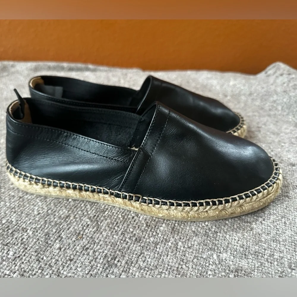 Scarosso “Lola” Black Leather Espadrille Flats Size 9 Like New!